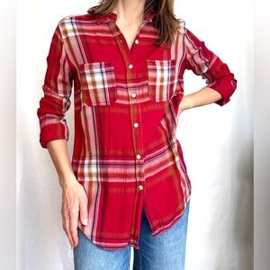 Mossimo Red Plaid Boyfriend Button Down Shirt Size XS